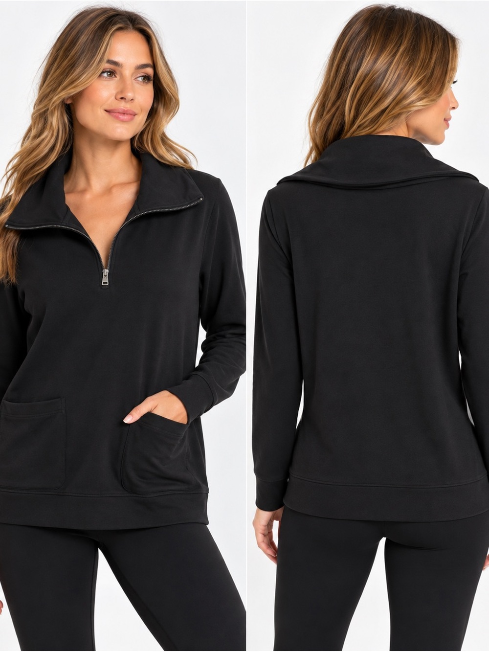 Merona Black Quarter Zip Pullover Sweater Wide Collar Pockets NWT M